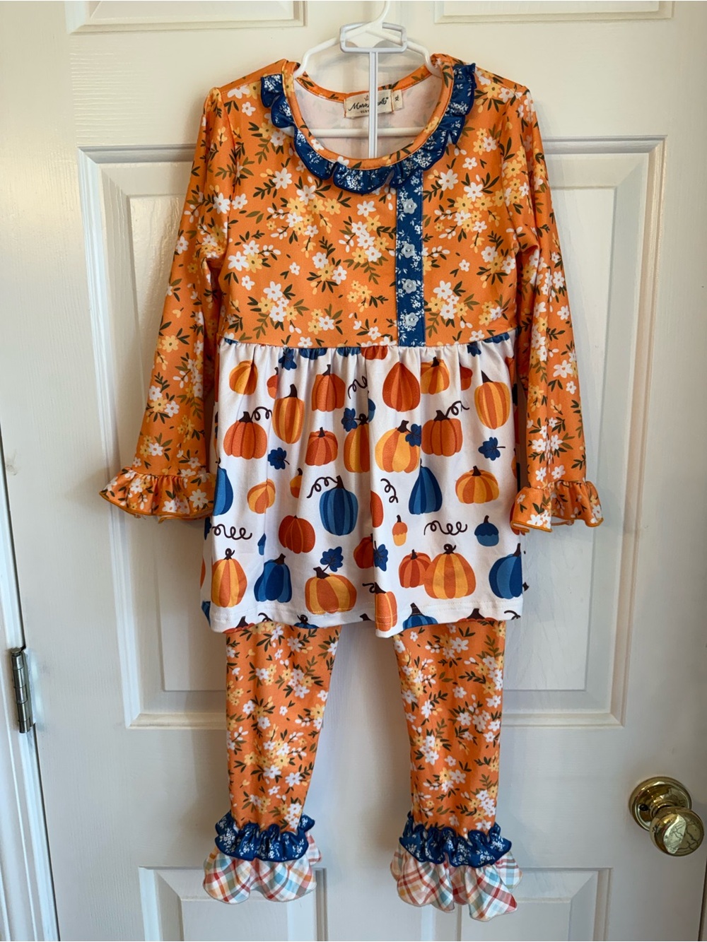 Girls Orange Pumpkin & Floral Two-Piece Matching Set
